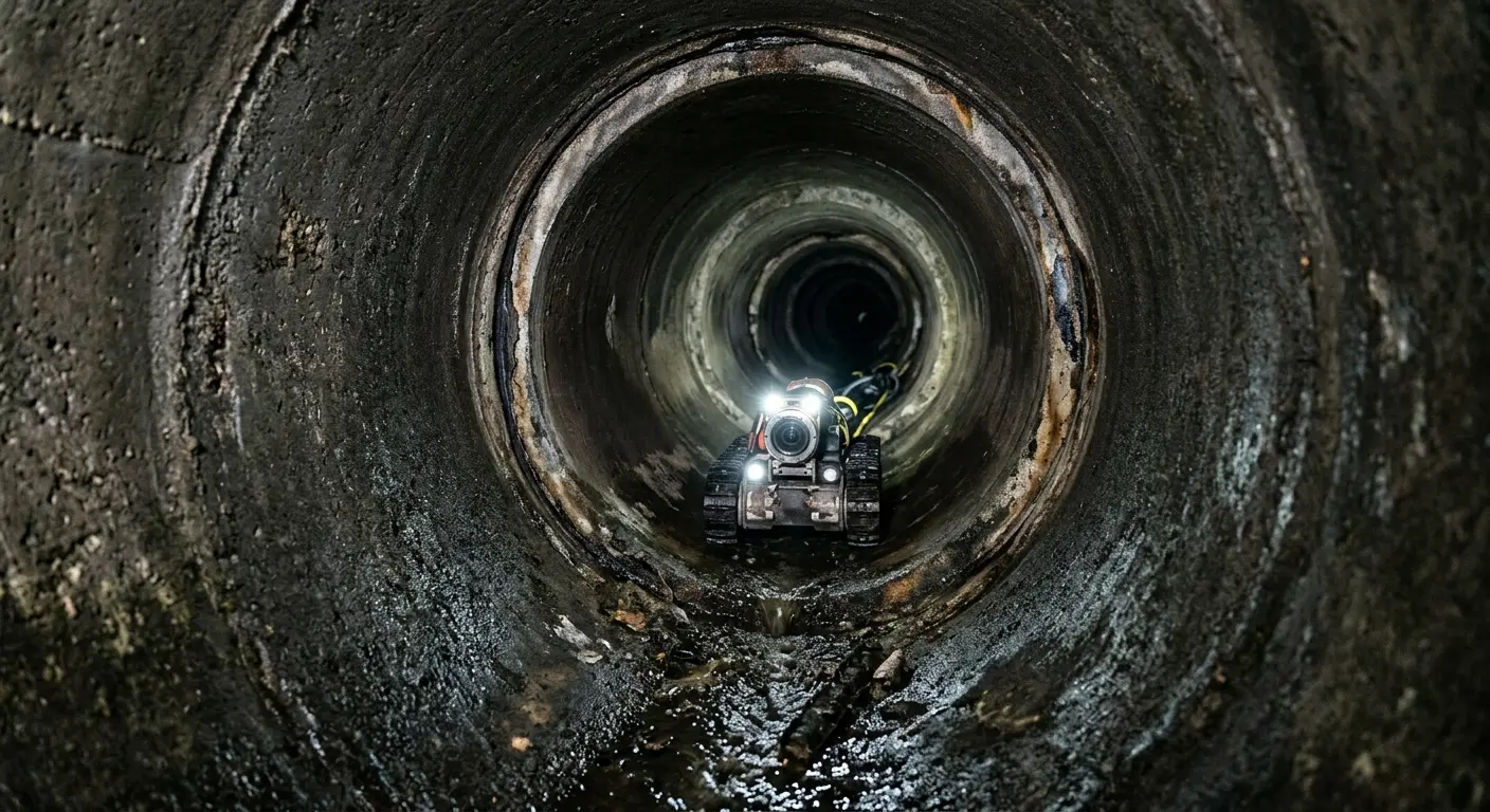 Robotic sewer camera inspecting pipe interior for Drain Snake Service in Pasadena